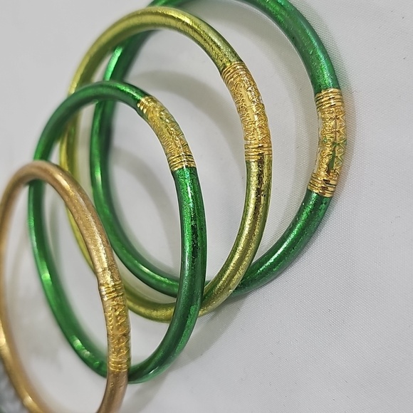 Budha All Weather Bangles Womens Bracelets. Color Green & Gold. - Picture 4 of 5